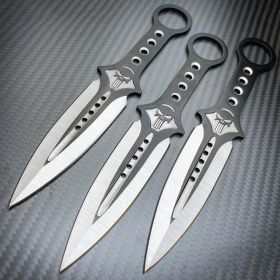 3PC 7.5" Ninja Fixed Blade Tactical Skull Naruto Kunai Throwing Knife Set BLACK