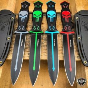 9.5" Tactical FIXED BLADE Full Tang Hunting Skull Dagger Boot Knife w/ Sheath