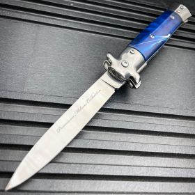 9" Premium Italian Milano Stiletto Tactical Spring Assisted Pocket Knife Blue