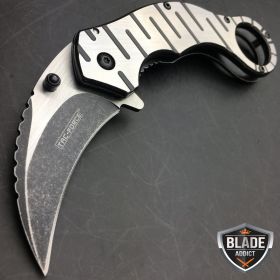 6.5" Tactical Spring Assisted Open STONEWASH Karambit Pocket Knife
