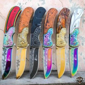 8.25" FLORAL Tactical Spring Assisted Open Folding Pocket Knife Blade