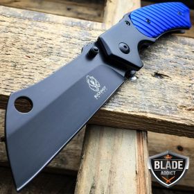 8" Razor Cleaver Blade Pocket Knife - Blue Black