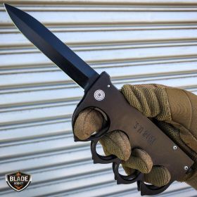 9.25" Black Knuckle Tactical Spring Assisted Open Folding Pocket Knife 1918 U.S. Trench Style